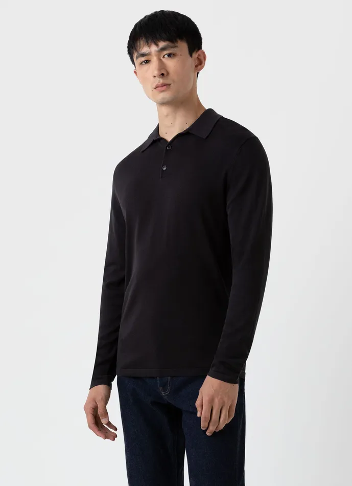 ussunspel Polo Shirts Men Long Sleeve Sea Island Cotton Polo Shirt Black ussunspel Polo Shirts Men Long Sleeve Sea Island Cotton Polo Shirt Black