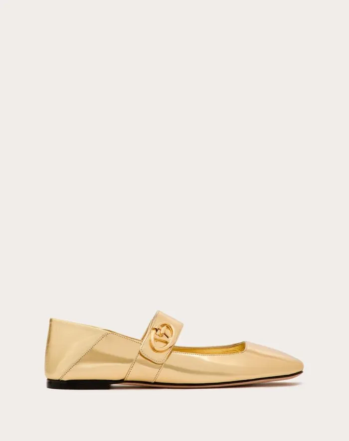 Valentino Ballerinas Woman Maryjane Vlogo Locker Ballerina In Mirrored Calfskin For Woman In Gold Gold Valentino Ballerinas Woman Maryjane Vlogo Locker Ballerina In Mirrored Calfskin For Woman In Gold Gold