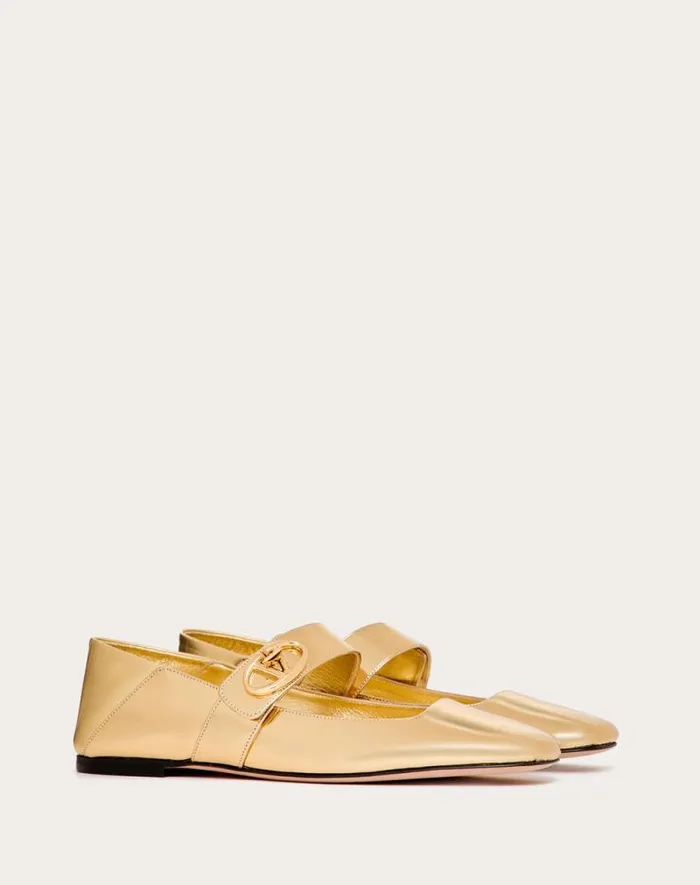Valentino Ballerinas Woman Maryjane Vlogo Locker Ballerina In Mirrored Calfskin For Woman In Gold Gold Valentino Ballerinas Woman Maryjane Vlogo Locker Ballerina In Mirrored Calfskin For Woman In Gold Gold
