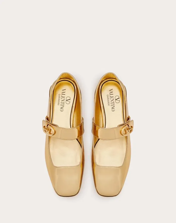 Valentino Ballerinas Woman Maryjane Vlogo Locker Ballerina In Mirrored Calfskin For Woman In Gold Gold Valentino Ballerinas Woman Maryjane Vlogo Locker Ballerina In Mirrored Calfskin For Woman In Gold Gold