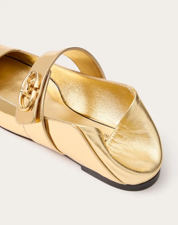 Valentino Ballerinas Woman Maryjane Vlogo Locker Ballerina In Mirrored Calfskin For Woman In Gold Gold Valentino Ballerinas Woman Maryjane Vlogo Locker Ballerina In Mirrored Calfskin For Woman In Gold Gold