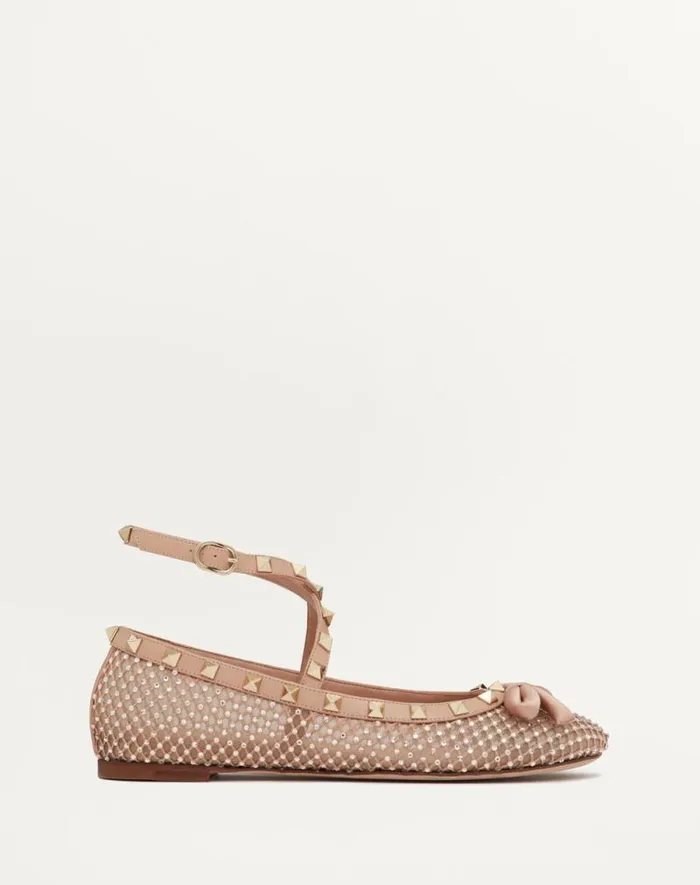 Valentino Ballerinas Woman Rockstud Mesh Ballerina With Crystals For Woman In Rose Cannelle Rose Cannelle Valentino Ballerinas Woman Rockstud Mesh Ballerina With Crystals For Woman In Rose Cannelle Rose Cannelle