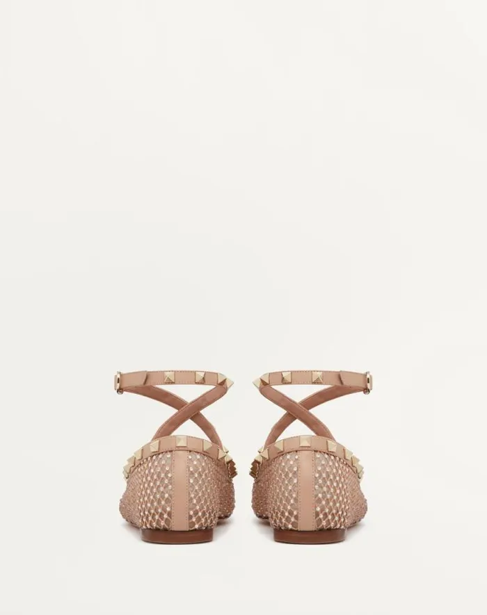 Valentino Ballerinas Woman Rockstud Mesh Ballerina With Crystals For Woman In Rose Cannelle Rose Cannelle Valentino Ballerinas Woman Rockstud Mesh Ballerina With Crystals For Woman In Rose Cannelle Rose Cannelle