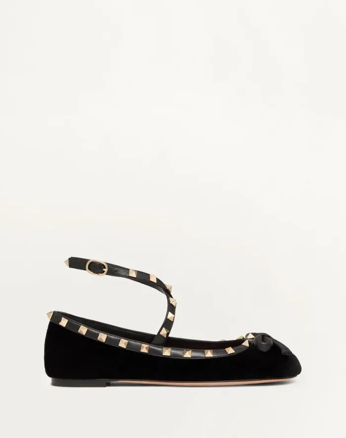 Valentino Ballerinas Woman Rockstud Velvet Ballerina For Woman In Cherry Red Cherry Red Valentino Ballerinas Woman Rockstud Velvet Ballerina For Woman In Cherry Red Cherry Red