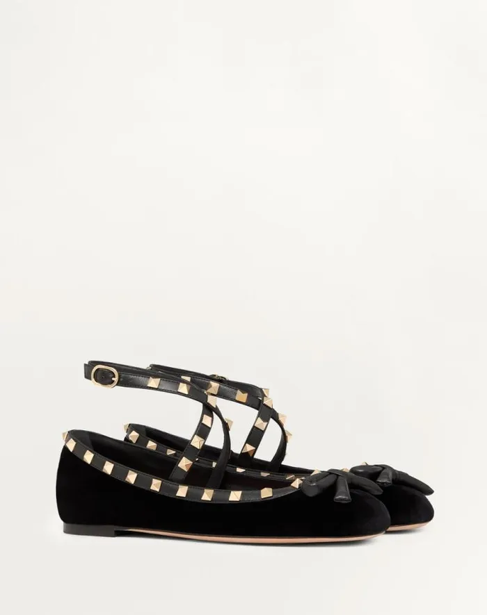 Valentino Ballerinas Woman Rockstud Velvet Ballerina For Woman In Cherry Red Cherry Red Valentino Ballerinas Woman Rockstud Velvet Ballerina For Woman In Cherry Red Cherry Red
