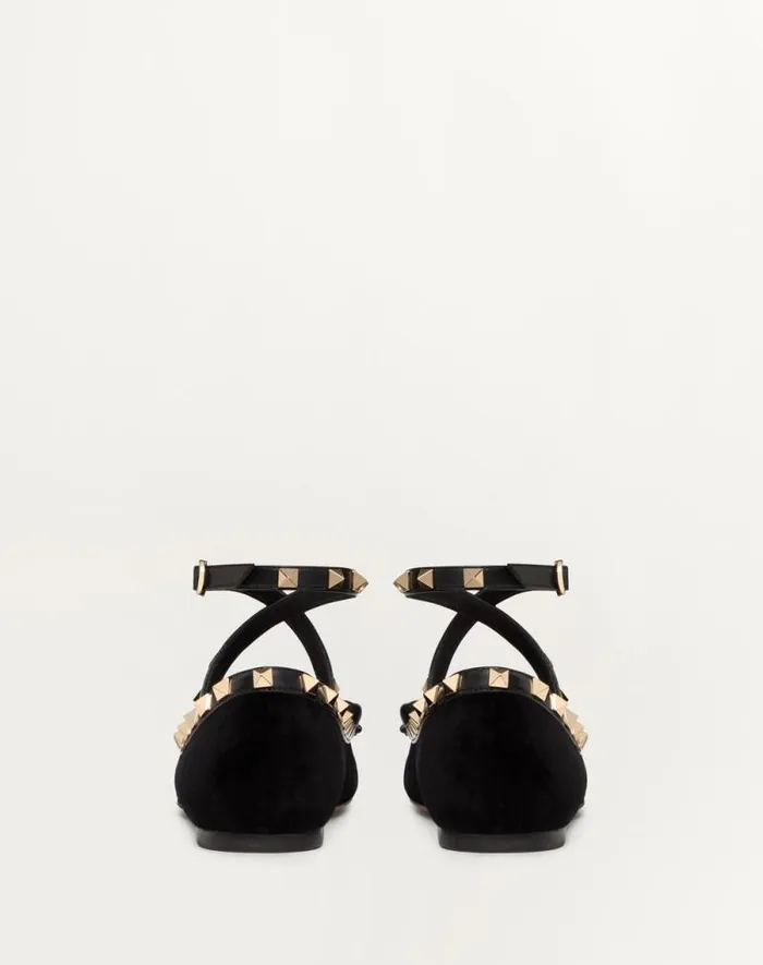 Valentino Ballerinas Woman Rockstud Velvet Ballerina For Woman In Cherry Red Cherry Red Valentino Ballerinas Woman Rockstud Velvet Ballerina For Woman In Cherry Red Cherry Red