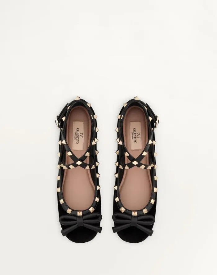 Valentino Ballerinas Woman Rockstud Velvet Ballerina For Woman In Cherry Red Cherry Red Valentino Ballerinas Woman Rockstud Velvet Ballerina For Woman In Cherry Red Cherry Red
