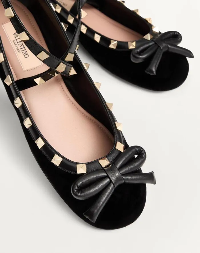 Valentino Ballerinas Woman Rockstud Velvet Ballerina For Woman In Cherry Red Cherry Red Valentino Ballerinas Woman Rockstud Velvet Ballerina For Woman In Cherry Red Cherry Red