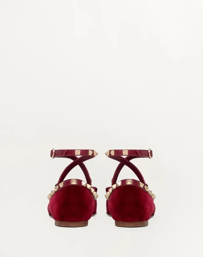 Valentino Ballerinas Woman Rockstud Velvet Ballerina For Woman In Cherry Red Cherry Red Valentino Ballerinas Woman Rockstud Velvet Ballerina For Woman In Cherry Red Cherry Red