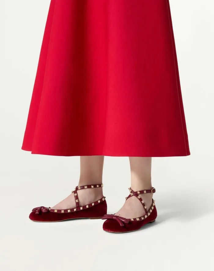Valentino Ballerinas Woman Rockstud Velvet Ballerina For Woman In Cherry Red Cherry Red Valentino Ballerinas Woman Rockstud Velvet Ballerina For Woman In Cherry Red Cherry Red