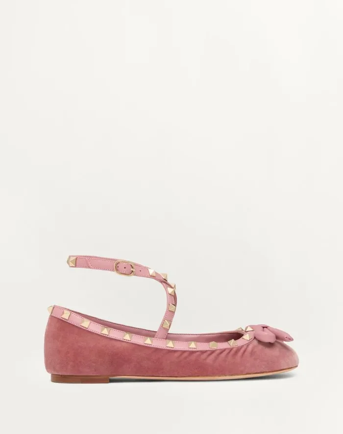 Valentino Ballerinas Woman Rockstud Velvet Ballerina For Woman In Cherry Red Cherry Red Valentino Ballerinas Woman Rockstud Velvet Ballerina For Woman In Cherry Red Cherry Red