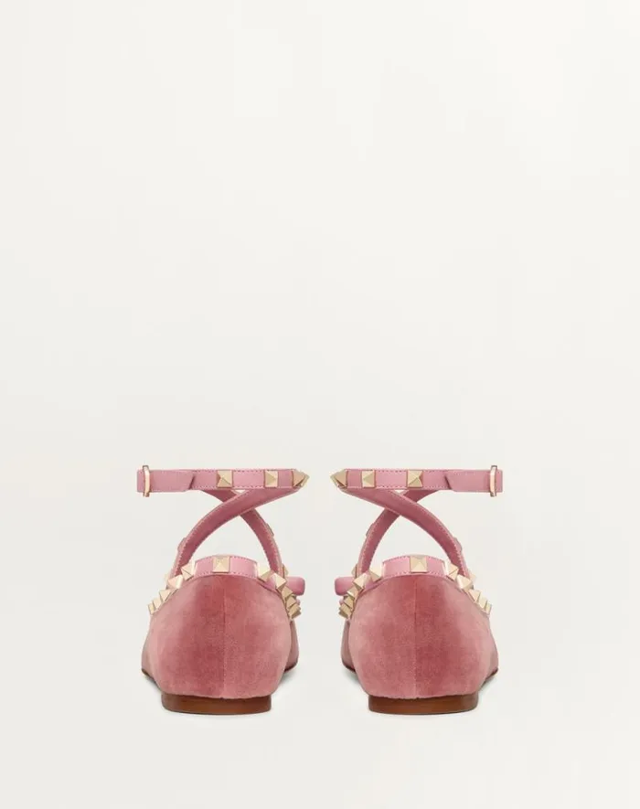 Valentino Ballerinas Woman Rockstud Velvet Ballerina For Woman In Cherry Red Cherry Red Valentino Ballerinas Woman Rockstud Velvet Ballerina For Woman In Cherry Red Cherry Red