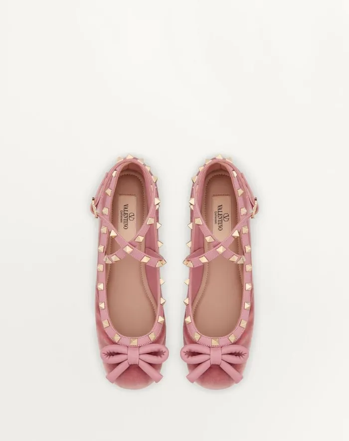 Valentino Ballerinas Woman Rockstud Velvet Ballerina For Woman In Cherry Red Cherry Red Valentino Ballerinas Woman Rockstud Velvet Ballerina For Woman In Cherry Red Cherry Red