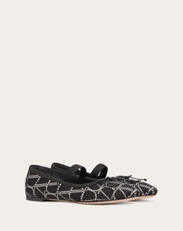 Valentino Ballerinas Woman Toile Iconographe Ballerina With Crystals For Woman In Black Black Valentino Ballerinas Woman Toile Iconographe Ballerina With Crystals For Woman In Black Black