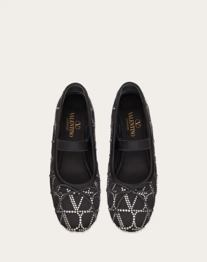 Valentino Ballerinas Woman Toile Iconographe Ballerina With Crystals For Woman In Black Black Valentino Ballerinas Woman Toile Iconographe Ballerina With Crystals For Woman In Black Black