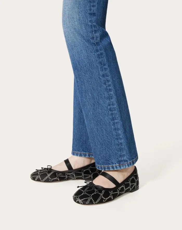 Valentino Ballerinas Woman Toile Iconographe Ballerina With Crystals For Woman In Black Black Valentino Ballerinas Woman Toile Iconographe Ballerina With Crystals For Woman In Black Black
