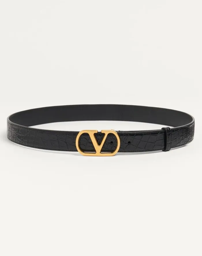 Valentino Belts Man Vlogo Signature Crocodile Belt 30 Mm For Man In Black Black Valentino Belts Man Vlogo Signature Crocodile Belt 30 Mm For Man In Black Black