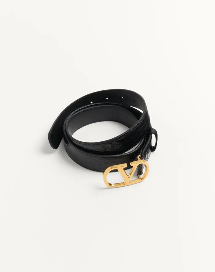 Valentino Belts Man Vlogo Signature Crocodile Belt 30 Mm For Man In Black Black Valentino Belts Man Vlogo Signature Crocodile Belt 30 Mm For Man In Black Black