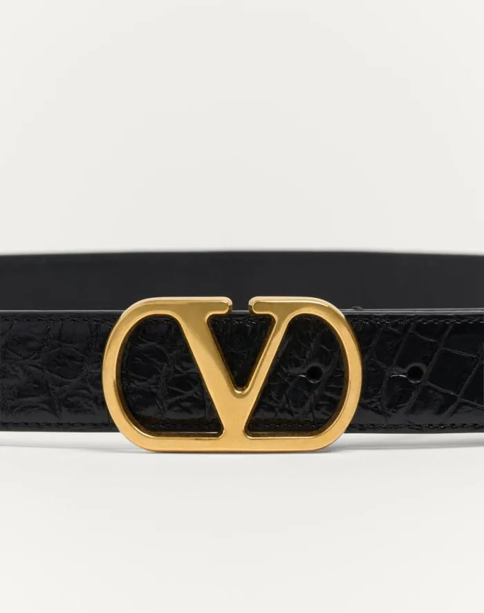 Valentino Belts Man Vlogo Signature Crocodile Belt 30 Mm For Man In Black Black Valentino Belts Man Vlogo Signature Crocodile Belt 30 Mm For Man In Black Black