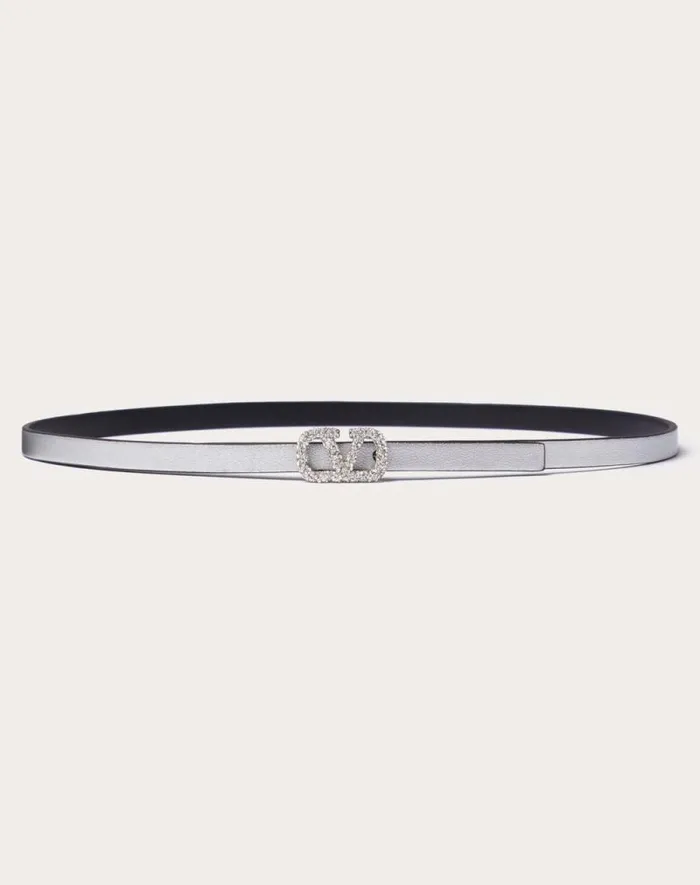 Valentino Belts Woman Vlogo Signature Reversible Belt In Metallic And Shiny Calfskin 10 Mm For Woman In Silver Silver Valentino Belts Woman Vlogo Signature Reversible Belt In Metallic And Shiny Calfskin 10 Mm For Woman In Silver Silver