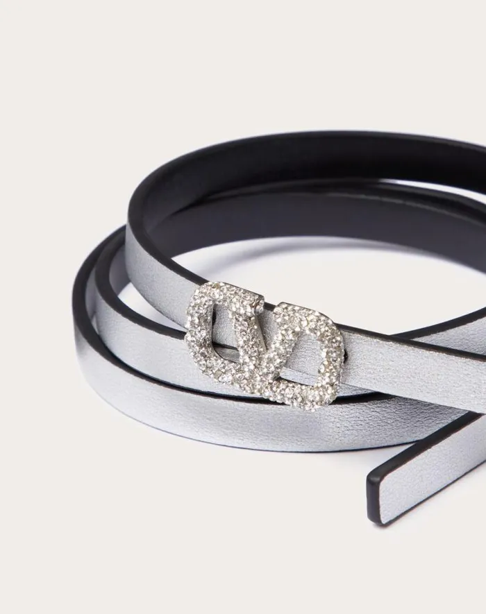 Valentino Belts Woman Vlogo Signature Reversible Belt In Metallic And Shiny Calfskin 10 Mm For Woman In Silver Silver Valentino Belts Woman Vlogo Signature Reversible Belt In Metallic And Shiny Calfskin 10 Mm For Woman In Silver Silver