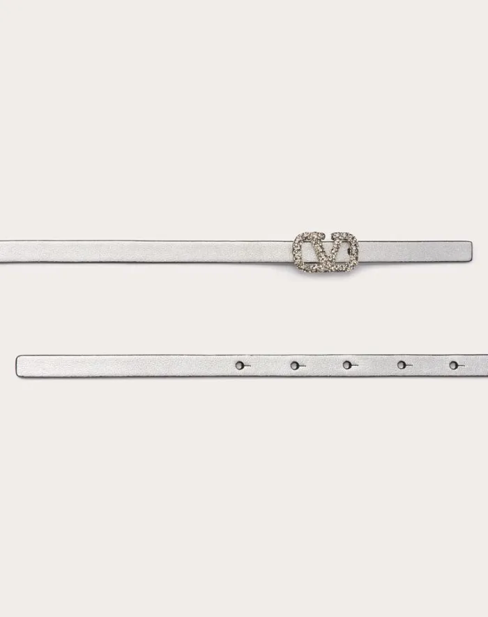 Valentino Belts Woman Vlogo Signature Reversible Belt In Metallic And Shiny Calfskin 10 Mm For Woman In Silver Silver Valentino Belts Woman Vlogo Signature Reversible Belt In Metallic And Shiny Calfskin 10 Mm For Woman In Silver Silver