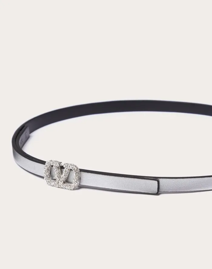 Valentino Belts Woman Vlogo Signature Reversible Belt In Metallic And Shiny Calfskin 10 Mm For Woman In Silver Silver Valentino Belts Woman Vlogo Signature Reversible Belt In Metallic And Shiny Calfskin 10 Mm For Woman In Silver Silver