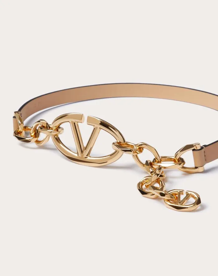 Valentino Belts Woman Vlogo Signature Shiny Calfskin Belt With Chain For Woman In Black Black Valentino Belts Woman Vlogo Signature Shiny Calfskin Belt With Chain For Woman In Black Black