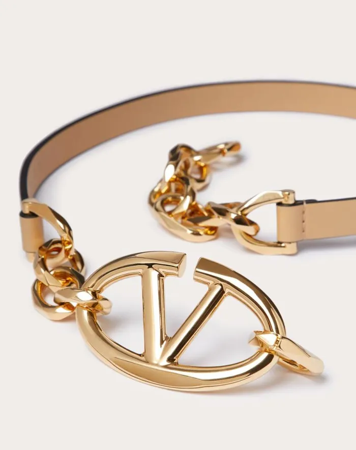 Valentino Belts Woman Vlogo Signature Shiny Calfskin Belt With Chain For Woman In Black Black Valentino Belts Woman Vlogo Signature Shiny Calfskin Belt With Chain For Woman In Black Black