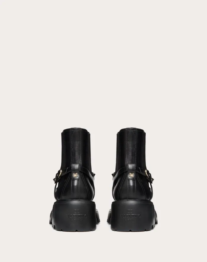 Valentino Boots Woman Rockstud Calfskin Beatle 55mm For Woman In Black Black Valentino Boots Woman Rockstud Calfskin Beatle 55mm For Woman In Black Black