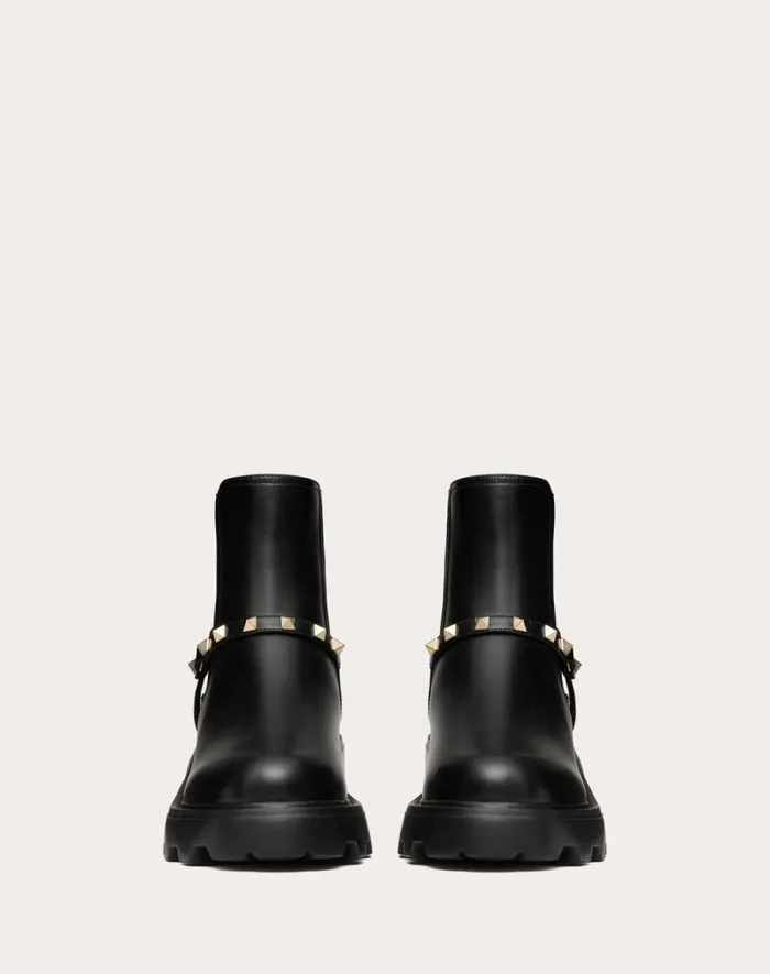 Valentino Boots Woman Rockstud Calfskin Beatle 55mm For Woman In Black Black Valentino Boots Woman Rockstud Calfskin Beatle 55mm For Woman In Black Black