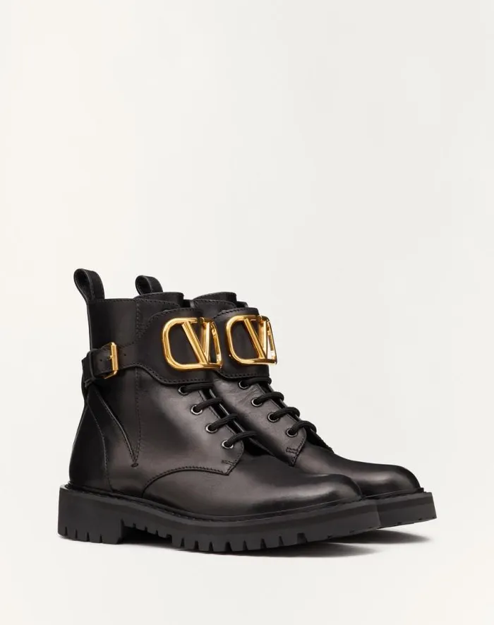 Valentino Boots Woman Vlogo Signature Calfskin Combat Boot 35mm 8 In For Woman In Black Black Valentino Boots Woman Vlogo Signature Calfskin Combat Boot 35mm 8 In For Woman In Black Black