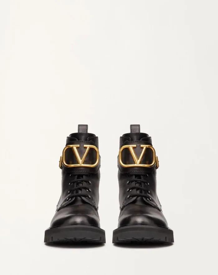 Valentino Boots Woman Vlogo Signature Calfskin Combat Boot 35mm 8 In For Woman In Black Black Valentino Boots Woman Vlogo Signature Calfskin Combat Boot 35mm 8 In For Woman In Black Black
