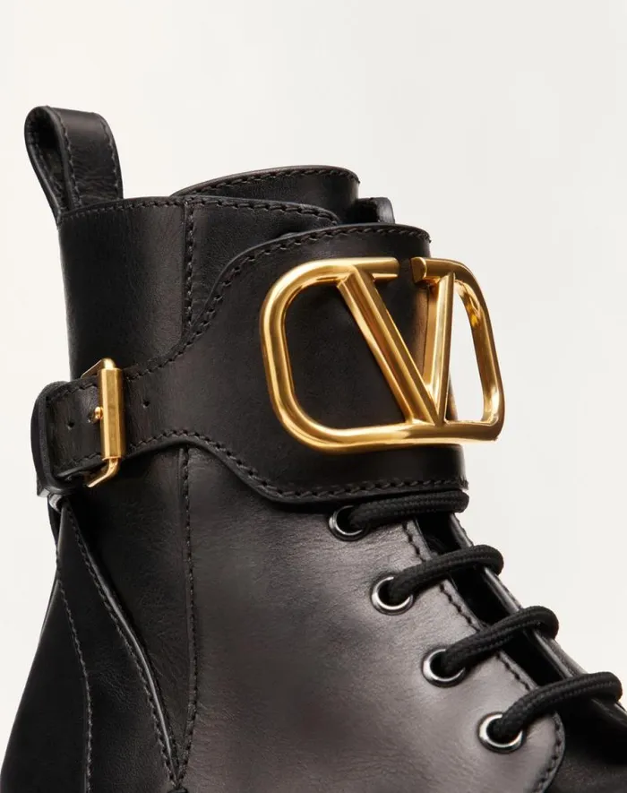 Valentino Boots Woman Vlogo Signature Calfskin Combat Boot 35mm 8 In For Woman In Black Black Valentino Boots Woman Vlogo Signature Calfskin Combat Boot 35mm 8 In For Woman In Black Black