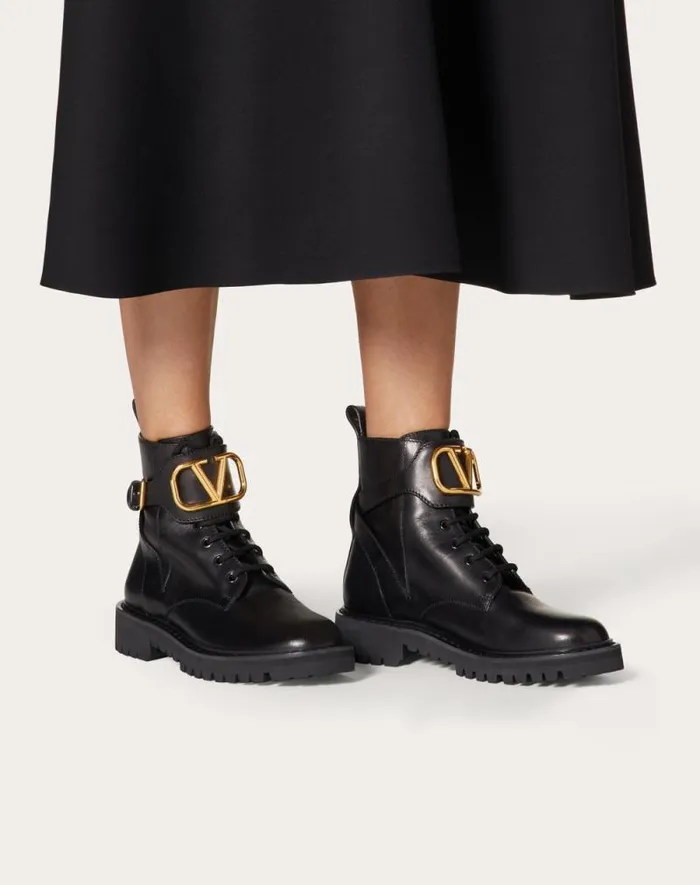 Valentino Boots Woman Vlogo Signature Calfskin Combat Boot 35mm 8 In For Woman In Black Black Valentino Boots Woman Vlogo Signature Calfskin Combat Boot 35mm 8 In For Woman In Black Black