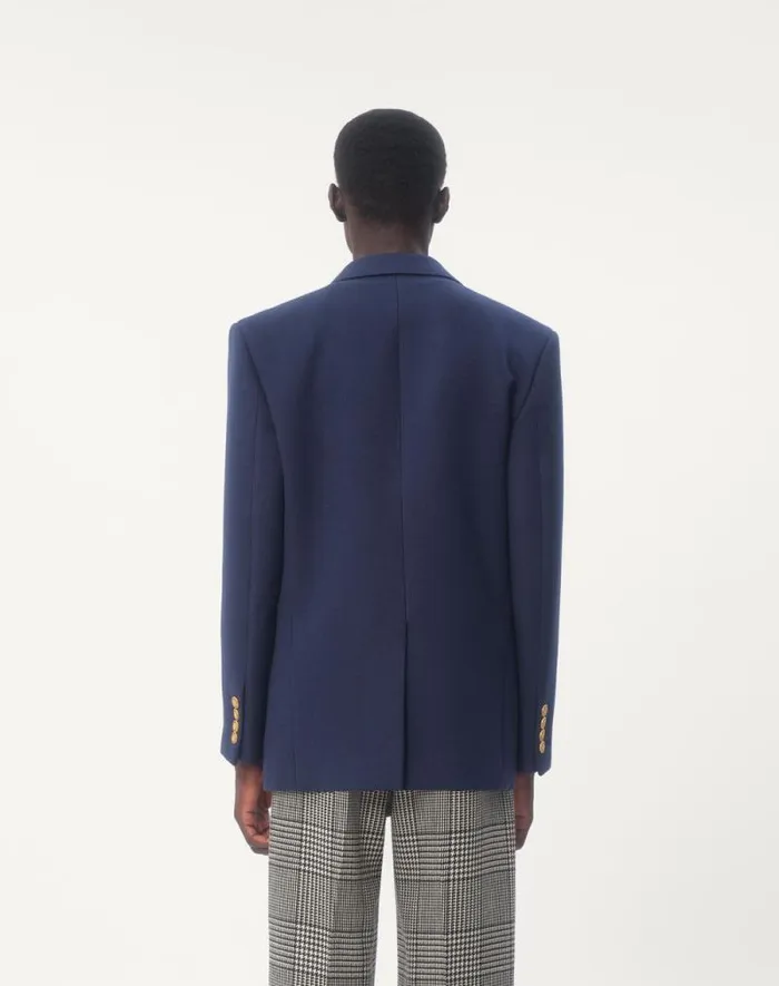 Valentino Coats And Blazers Man Doublebreasted Double Wool Jacket For Man In Indigo Indigo