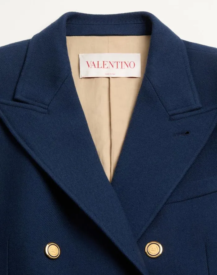 Valentino Coats And Blazers Man Doublebreasted Double Wool Jacket For Man In Indigo Indigo
