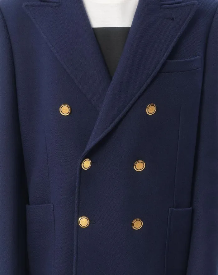 Valentino Coats And Blazers Man Doublebreasted Double Wool Jacket For Man In Indigo Indigo