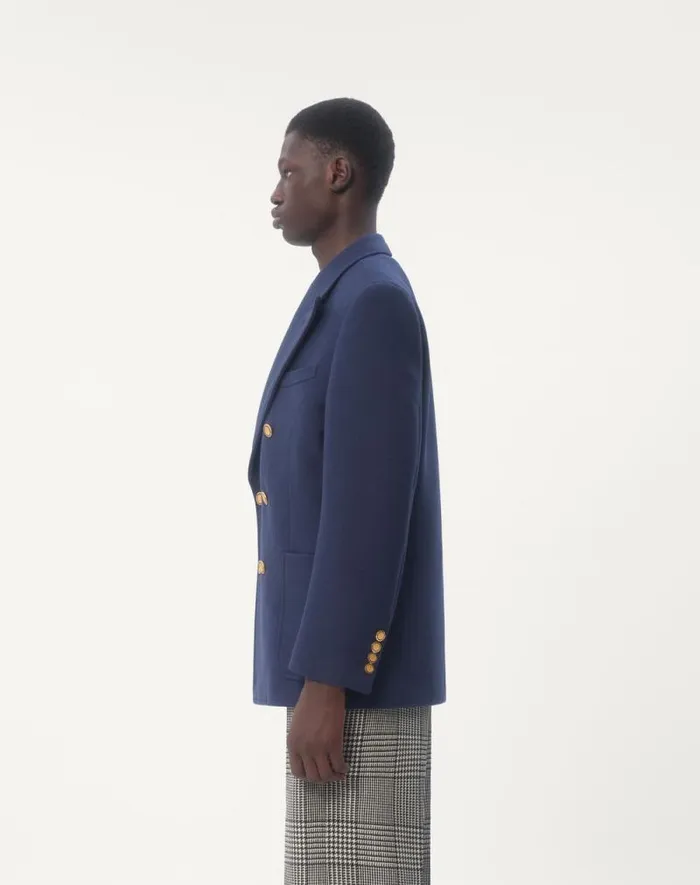 Valentino Coats And Blazers Man Doublebreasted Double Wool Jacket For Man In Indigo Indigo