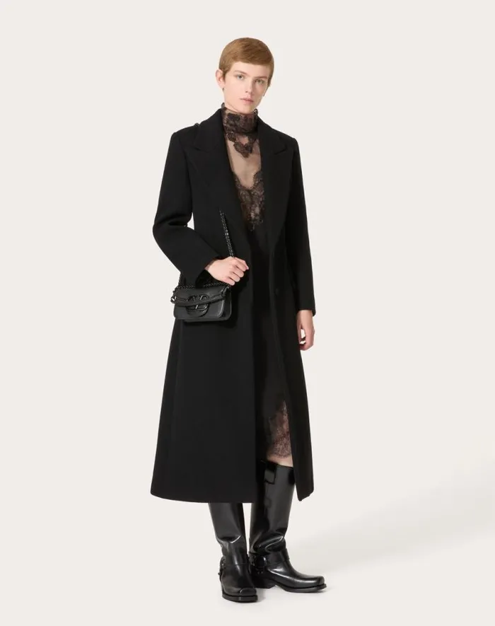 Valentino Coats And Outerwear Woman Coat In Compact Coat For Woman In Black Black Valentino Coats And Outerwear Woman Coat In Compact Coat For Woman In Black Black