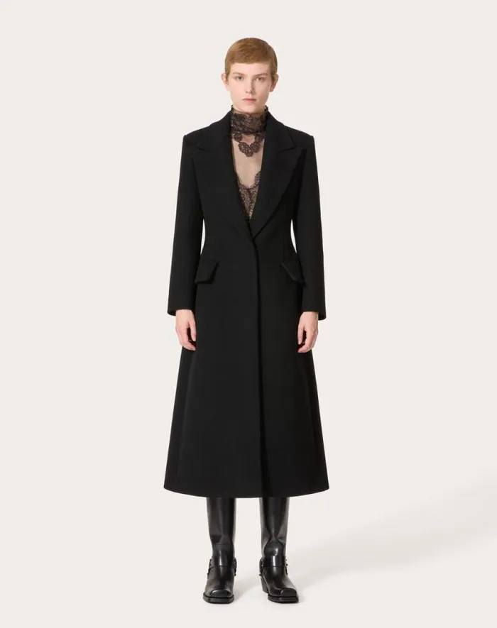 Valentino Coats And Outerwear Woman Coat In Compact Coat For Woman In Black Black Valentino Coats And Outerwear Woman Coat In Compact Coat For Woman In Black Black