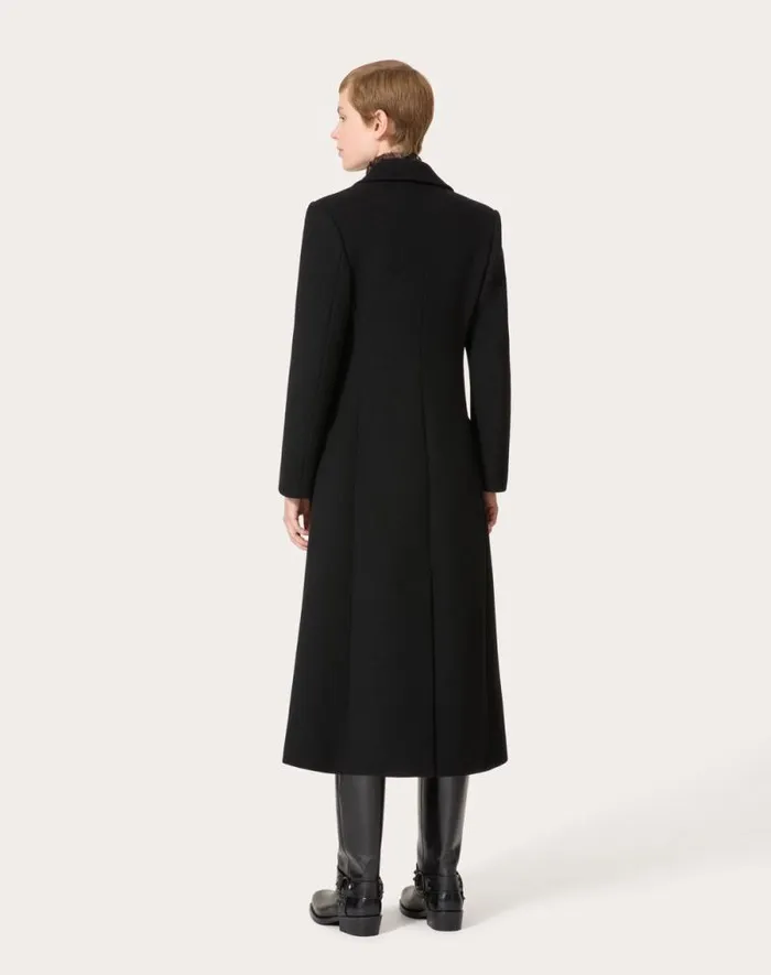 Valentino Coats And Outerwear Woman Coat In Compact Coat For Woman In Black Black Valentino Coats And Outerwear Woman Coat In Compact Coat For Woman In Black Black