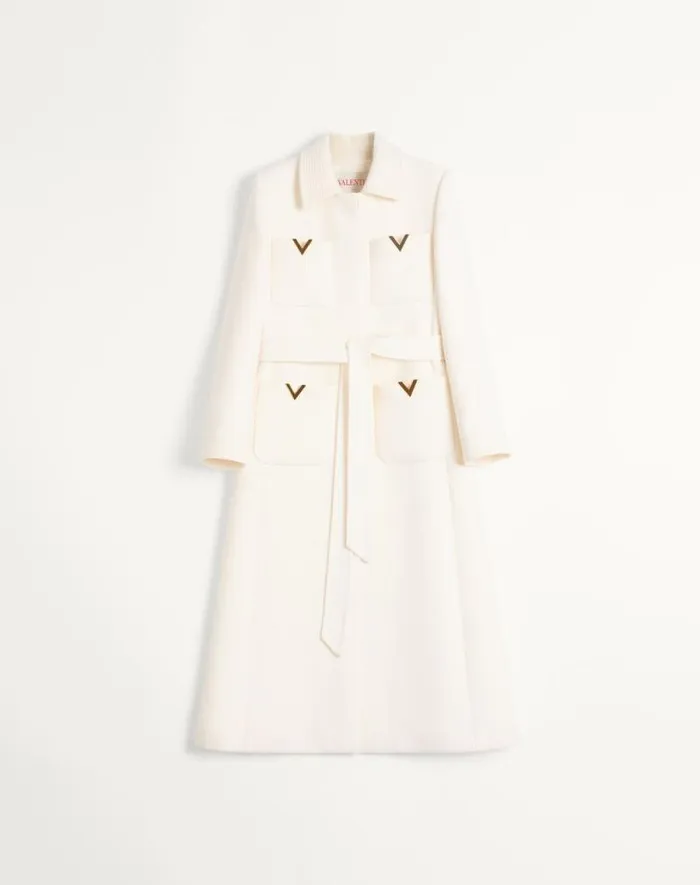 Valentino Coats And Outerwear Woman Drill Double Coat For Woman In Ivory Ivory Valentino Coats And Outerwear Woman Drill Double Coat For Woman In Ivory Ivory