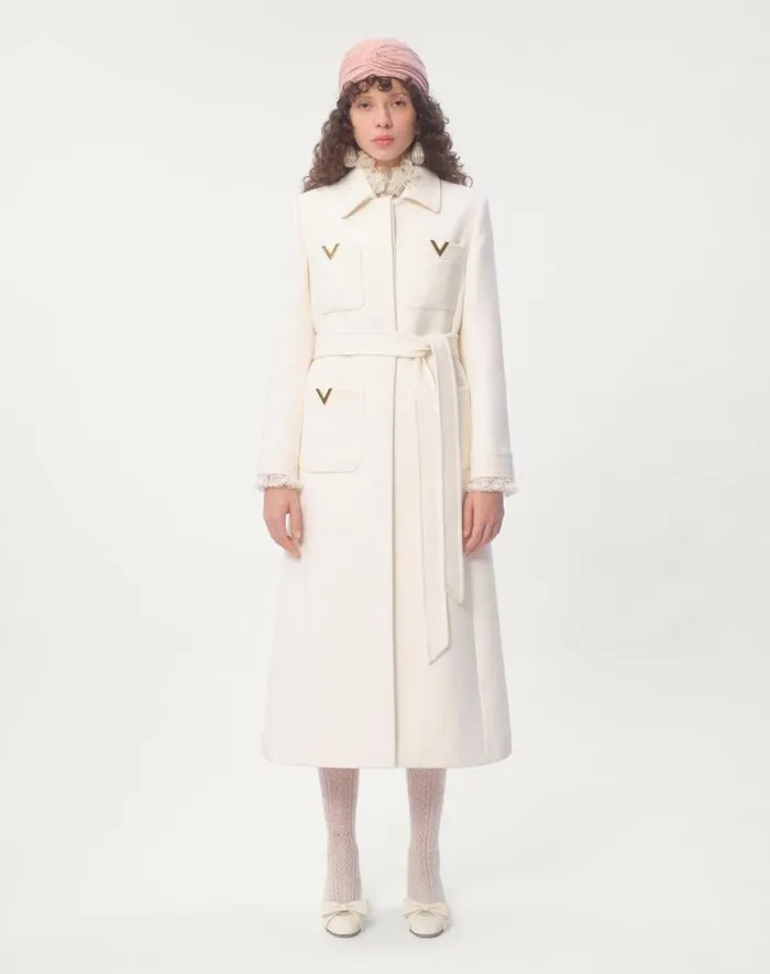 Valentino Coats And Outerwear Woman Drill Double Coat For Woman In Ivory Ivory Valentino Coats And Outerwear Woman Drill Double Coat For Woman In Ivory Ivory