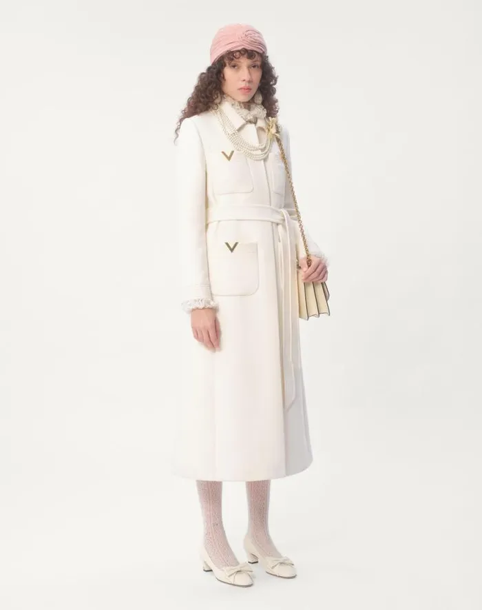 Valentino Coats And Outerwear Woman Drill Double Coat For Woman In Ivory Ivory Valentino Coats And Outerwear Woman Drill Double Coat For Woman In Ivory Ivory