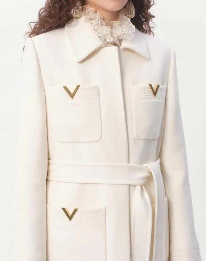 Valentino Coats And Outerwear Woman Drill Double Coat For Woman In Ivory Ivory Valentino Coats And Outerwear Woman Drill Double Coat For Woman In Ivory Ivory