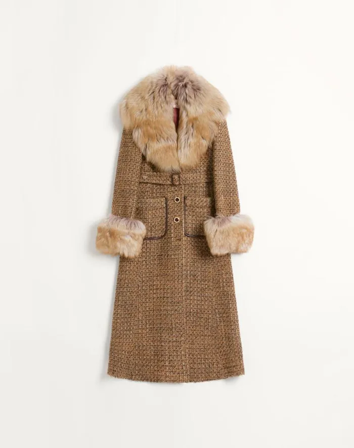 Valentino Coats And Outerwear Woman Fantasy Tweed Coat For Woman In Brownmulticolor Brownmulticolor
