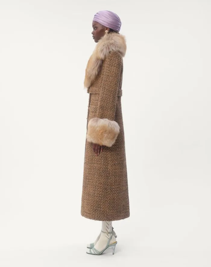 Valentino Coats And Outerwear Woman Fantasy Tweed Coat For Woman In Brownmulticolor Brownmulticolor Valentino Coats And Outerwear Woman Fantasy Tweed Coat For Woman In Brownmulticolor Brownmulticolor