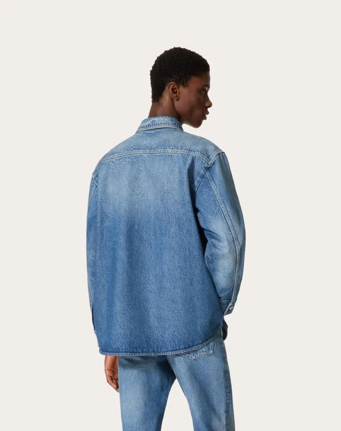 Valentino Denim Man Denim Shirt With Metallic V Detail For Man In Denim Denim Valentino Denim Man Denim Shirt With Metallic V Detail For Man In Denim Denim