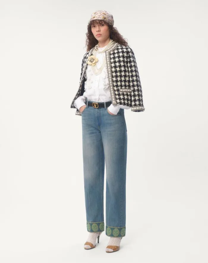 Valentino Denim Woman Denim Trousers With Jacquard Trims For Woman In Denim Denim Valentino Denim Woman Denim Trousers With Jacquard Trims For Woman In Denim Denim